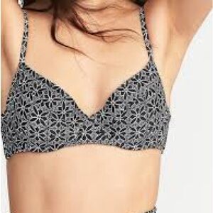 Old Navy Black and White Floral-Print Triangle Bikini Top